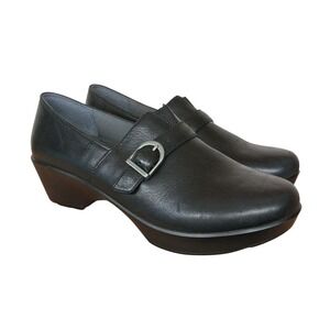 Dansko Jane Black Leather Buckle Clogs Nursing Shoes Women's Size 39 US 8.5-9